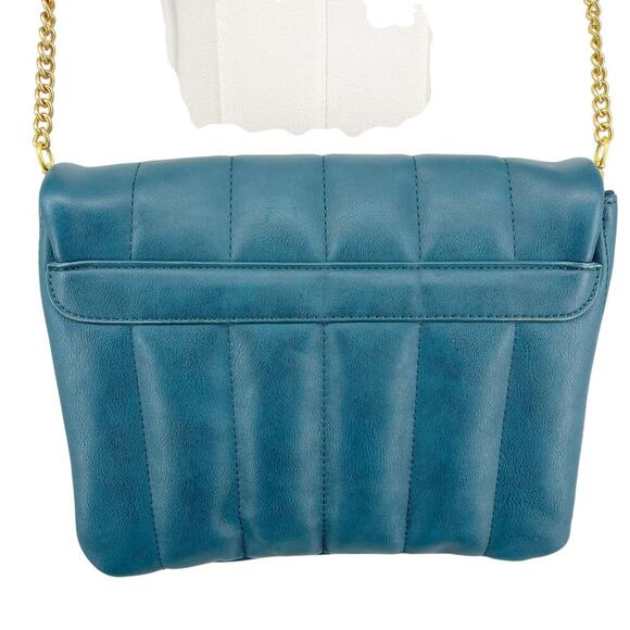 Fawn Design The Quilted Clutch Teal Matte Vegan Leather Crossbody Purse - Picture 6 of 13